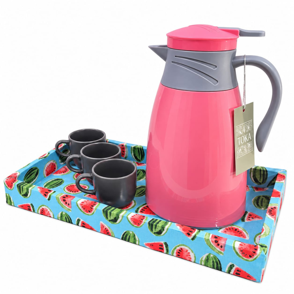 KIT CAFÉ MELÂNCIA - COM GARRAFA TÉRMICA ROSA E XÍCARAS | 5 PEÇAS