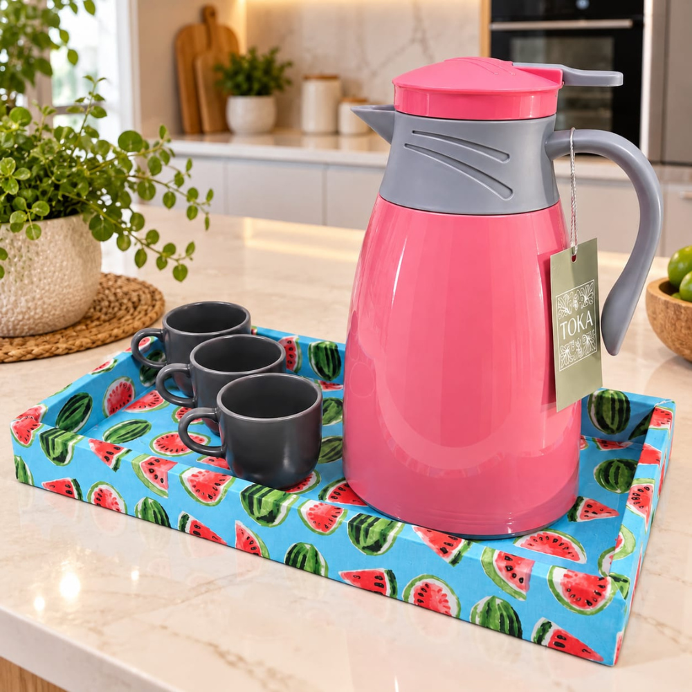 KIT CAFÉ MELÂNCIA - COM GARRAFA TÉRMICA ROSA E XÍCARAS | 5 PEÇAS