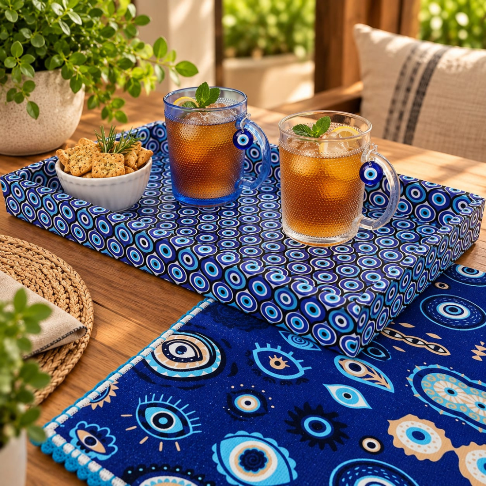 KIT CAFÉ OLHO GREGO - COM 2 CANECAS E TOALHA DE COPA | 4 PEÇAS