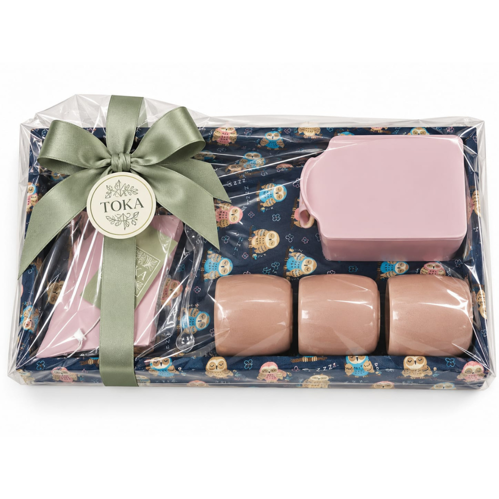KIT CAFÉ CORUJA - COM XÍCARAS ROSÊ, AÇUCAREIRO E PORTA GUARDANAPOS | 6 PEÇAS