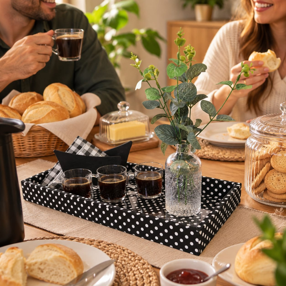 KIT CAFÉ POÁ - COM 3 XÍCARAS, VASO DECORATIVO E PORTA GUARDANAPOS | 6 PEÇAS