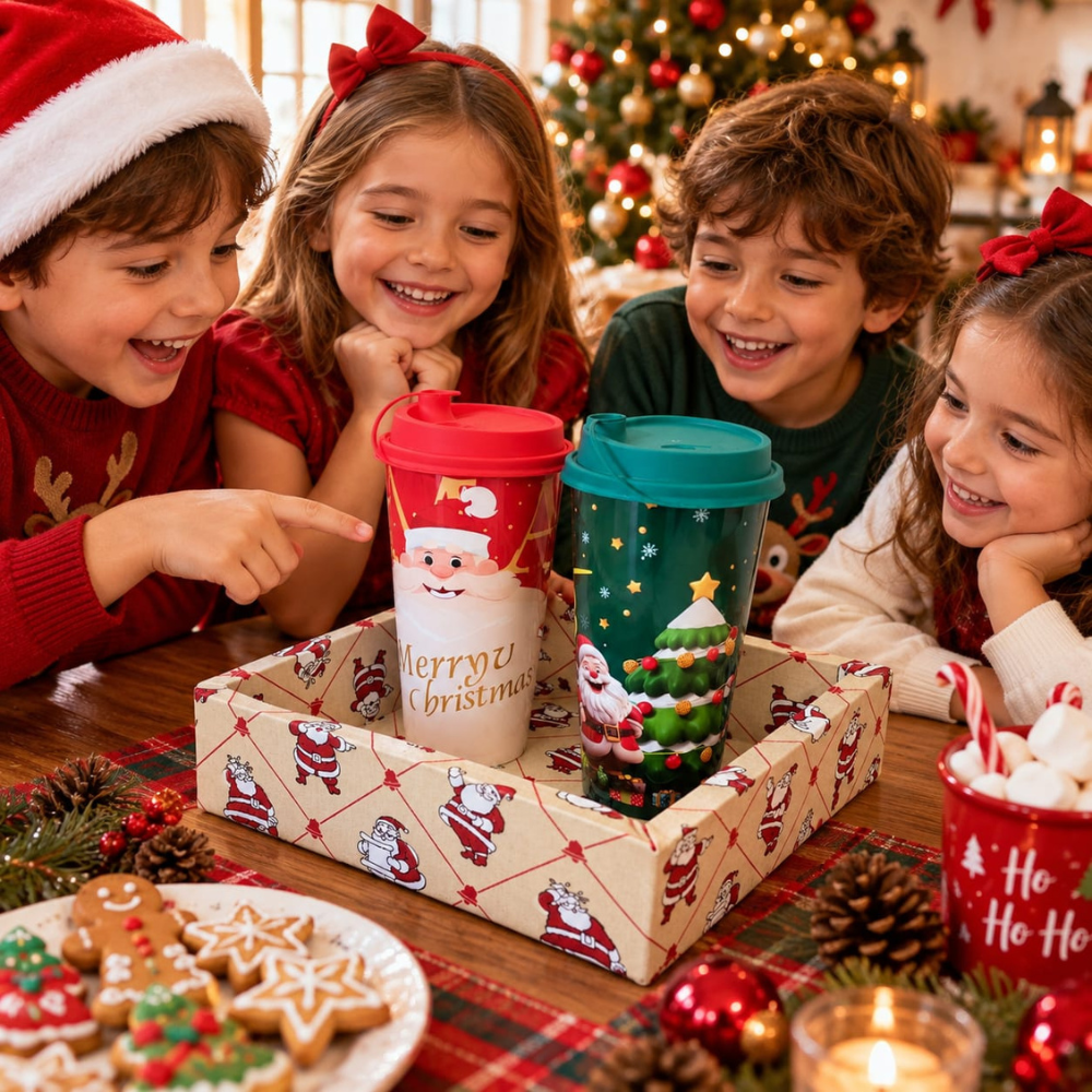 KIT PRESENTE DE NATAL - COM BANDEJA DECORATIVA COM COPOS REUTILIZÁVEIS | 3 PEÇAS