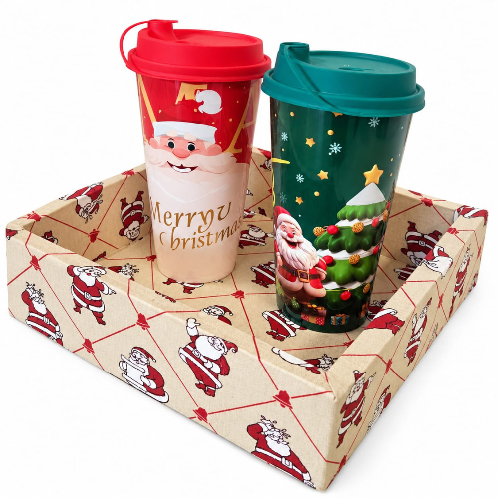 KIT PRESENTE DE NATAL - COM BANDEJA DECORATIVA COM COPOS REUTILIZÁVEIS | 3 PEÇAS