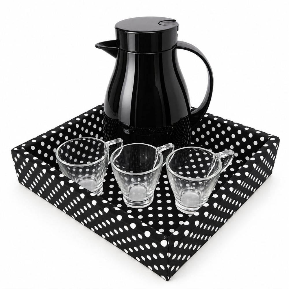 KIT CAFÉ POÁ - COM GARRAFA TÉRMICA E XÍCARAS DE VIDRO | 5 PEÇAS