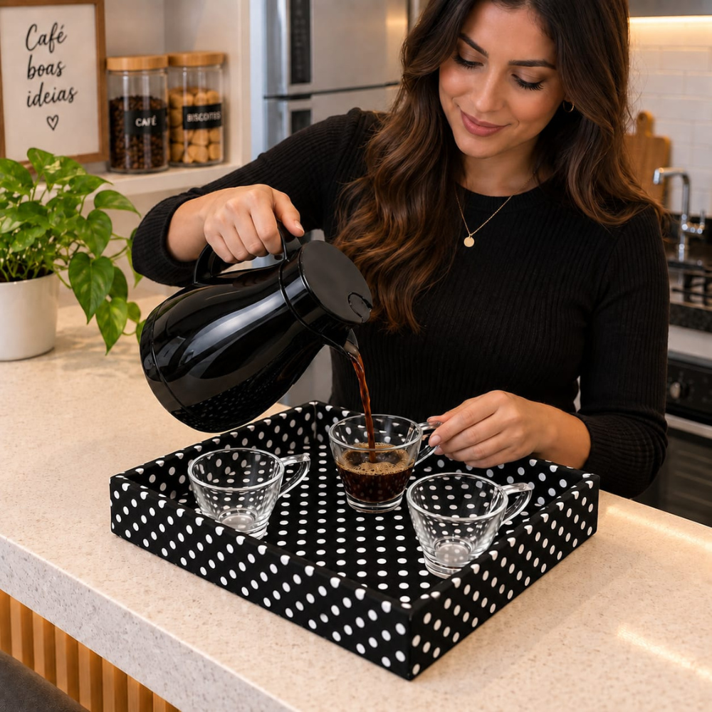 KIT CAFÉ POÁ - COM GARRAFA TÉRMICA E XÍCARAS DE VIDRO | 5 PEÇAS