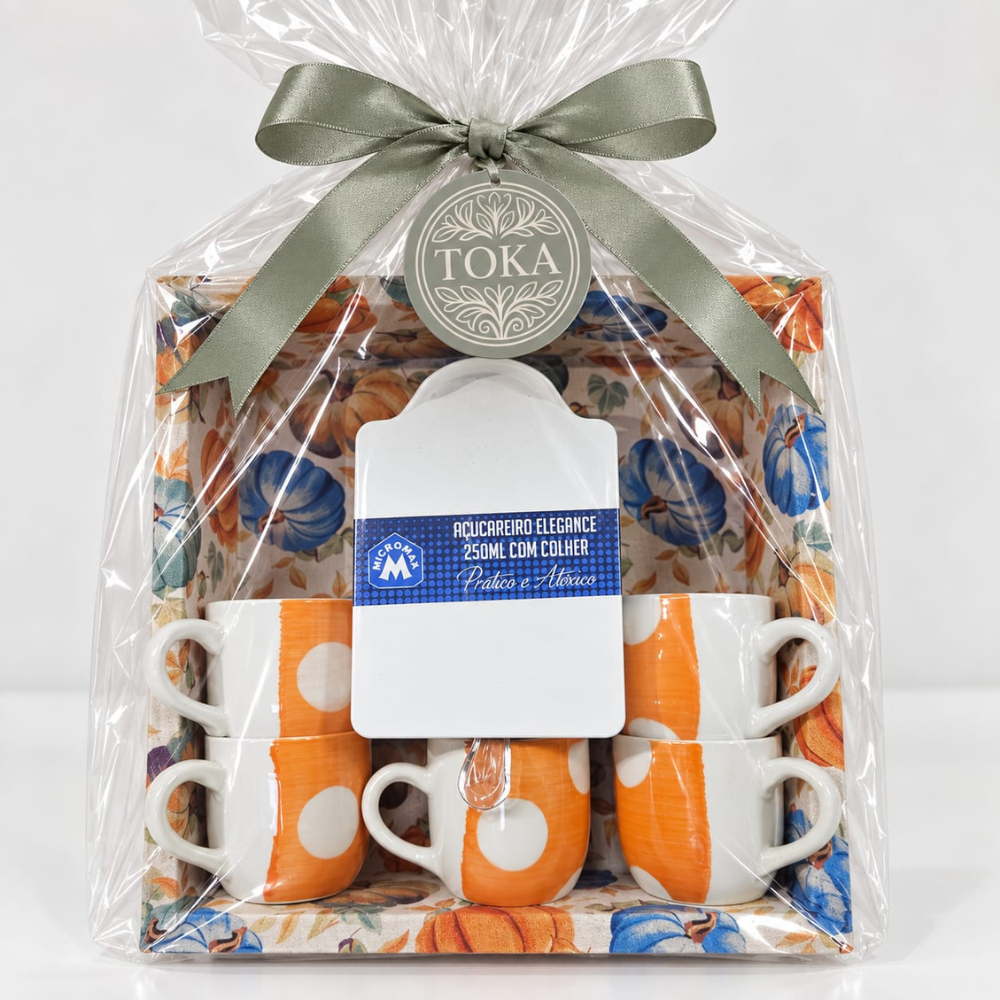 KIT CAFÉ ABÓBORAS - COM AÇUCAREIRO E 5 XÍCARAS BICOLOR | 8 PEÇAS