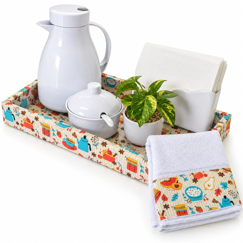 KIT CAFÉ DOCE COZINHA - COM GARRAFA TÉRMICA BRANCA, AÇUCAREIRO, VASO DECORATIVO, PANO DE COPA E PORTA GUARDANAPOS | 6 PEÇAS | 6 PEÇAS