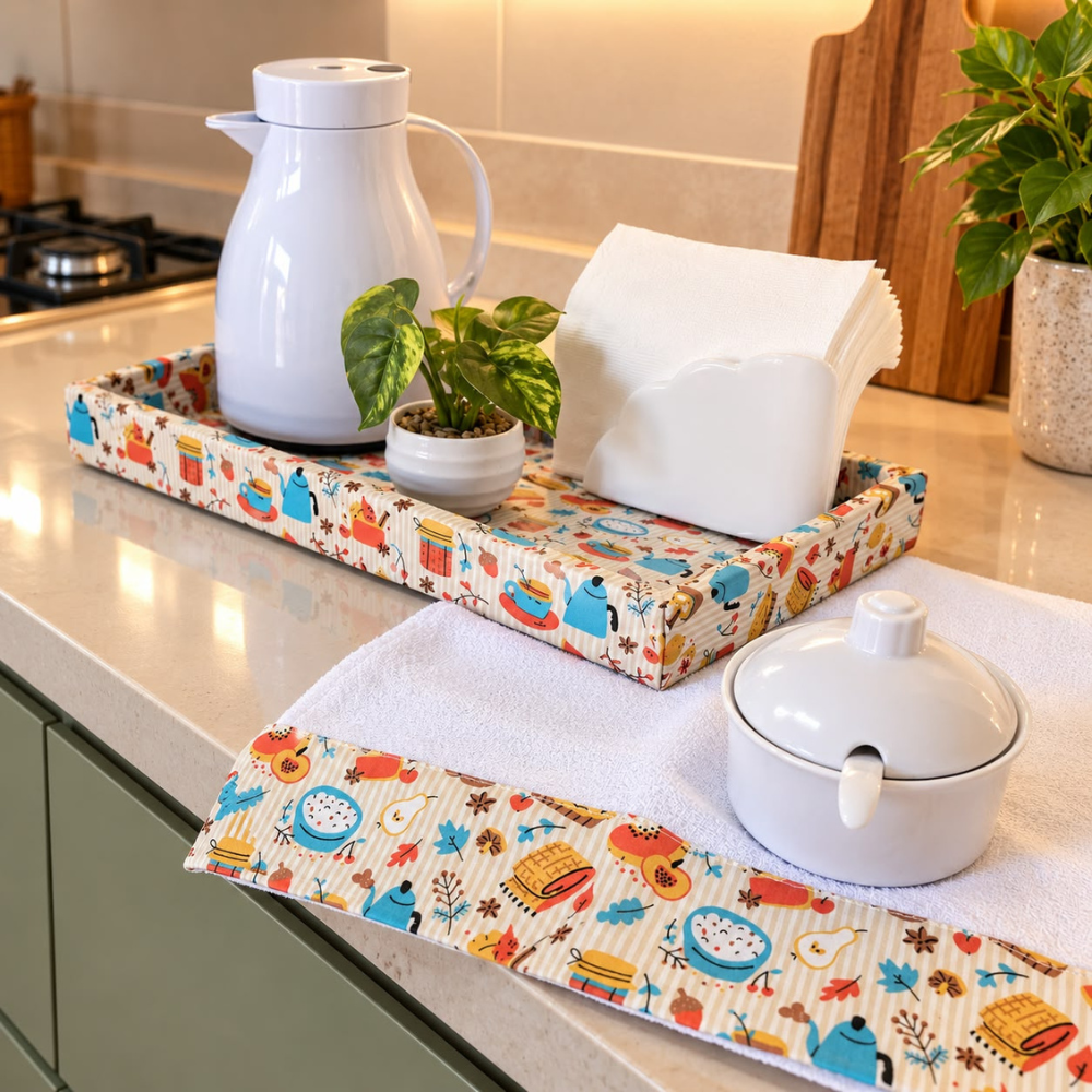KIT CAFÉ DOCE COZINHA - COM GARRAFA TÉRMICA BRANCA, AÇUCAREIRO, VASO DECORATIVO, PANO DE COPA E PORTA GUARDANAPOS | 6 PEÇAS | 6 PEÇAS