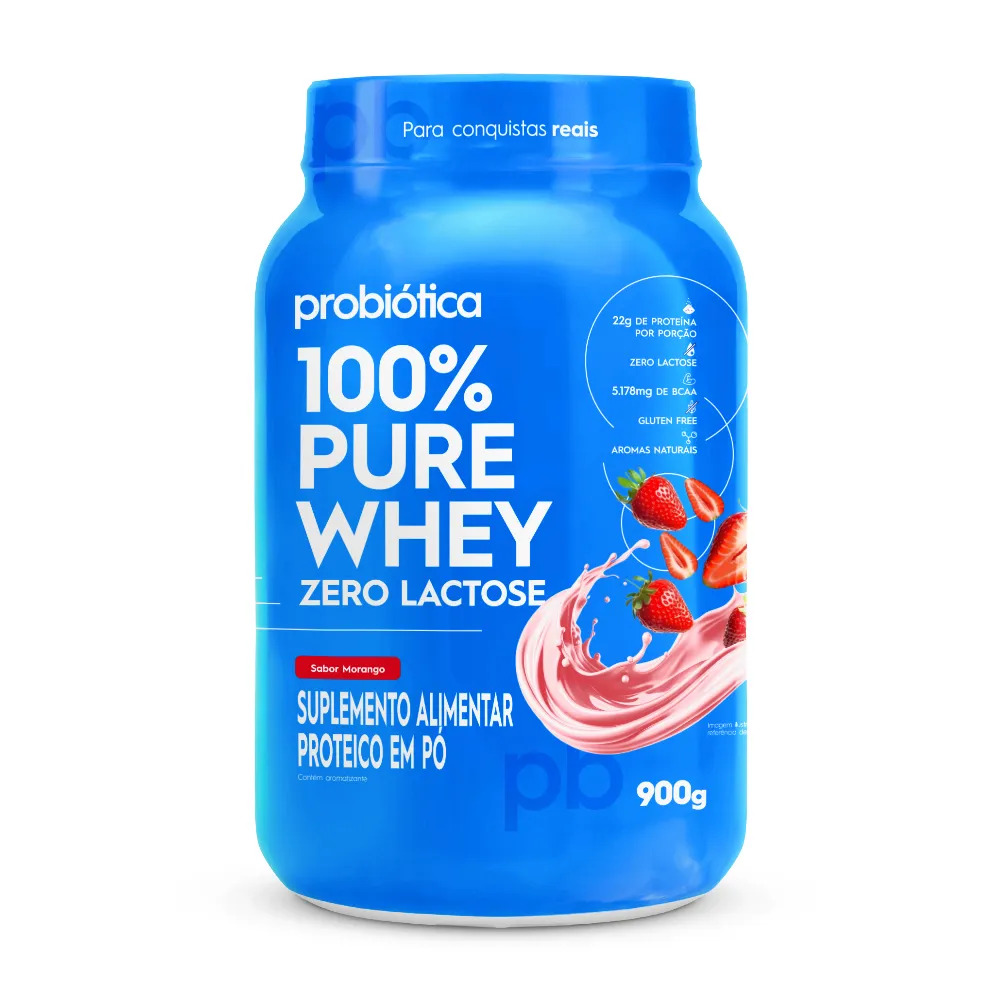 100% PURE WHEY ZERO LACTOSE POTE 900G MORANGO