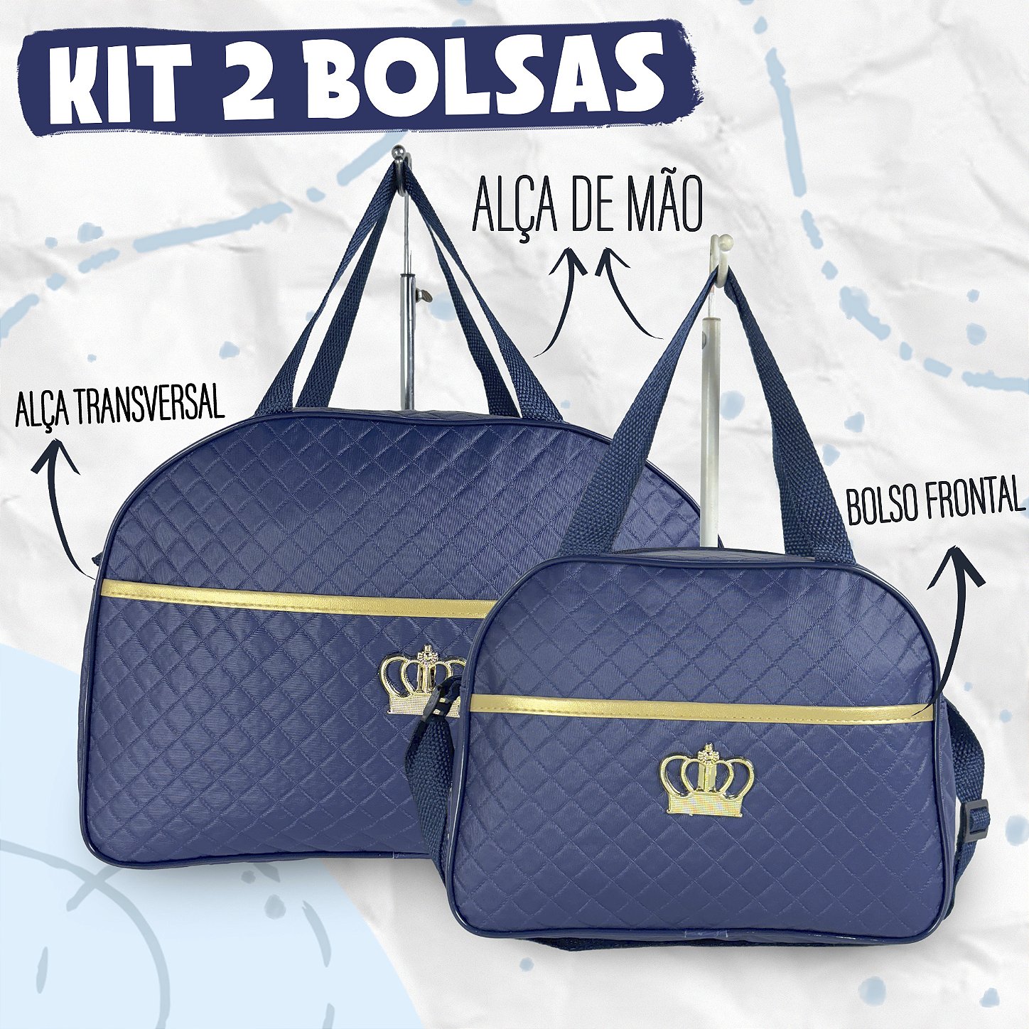 Kit Mala Bolsa Maternidade 2 Peças Vies - Azul Marinho