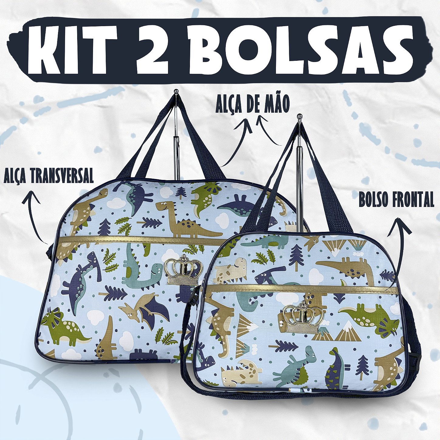 Kit Mala Bolsa Maternidade 2 Peças Vies - Dinossauro