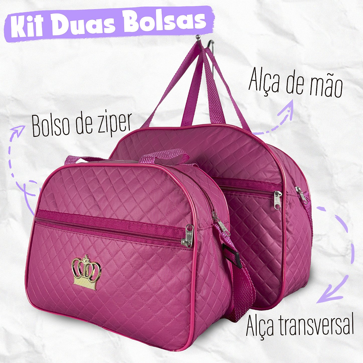 Kit Mala Bolsa Maternidade 2 Peças Zíper - Pink
