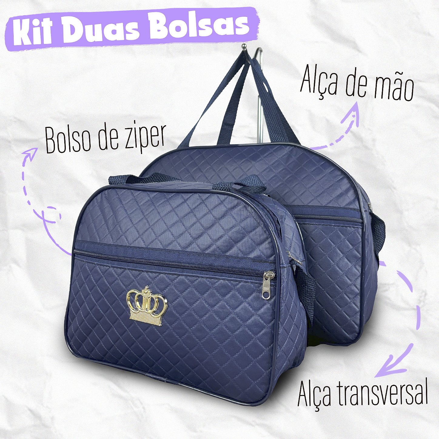 Kit Mala Bolsa Maternidade 2 Peças Zíper - Azul Marinho