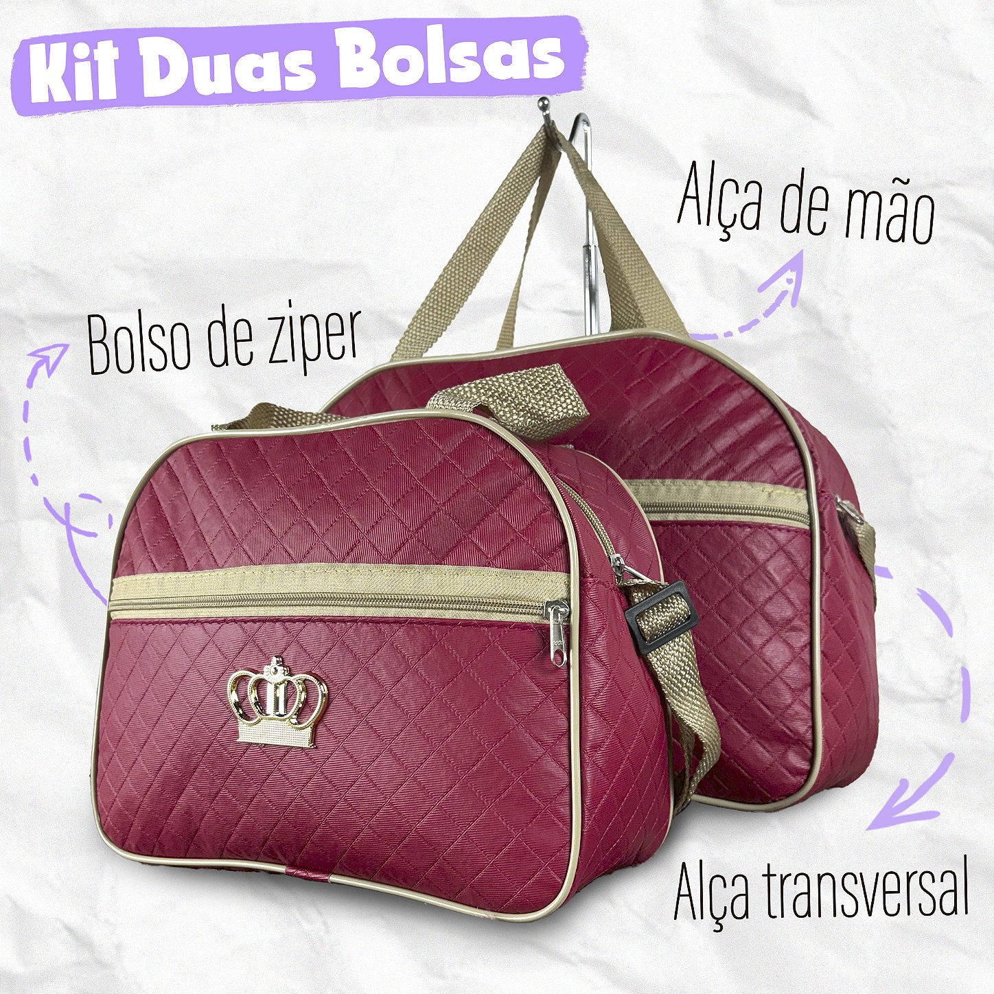 Kit Mala Bolsa Maternidade 2 Peças Zíper- Vermelha