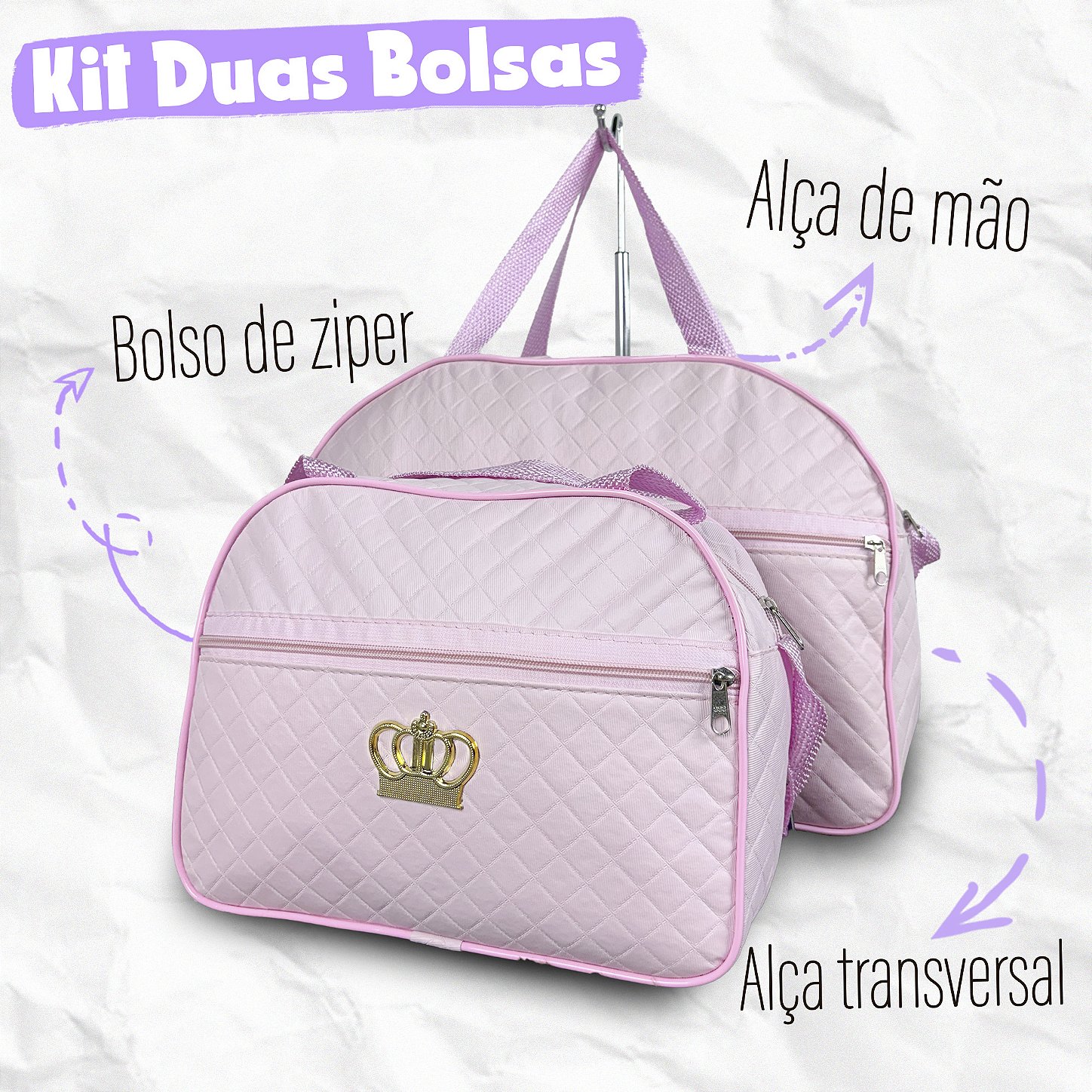 Kit Mala Bolsa Maternidade 2 Peças Zíper - Rosa Bebe