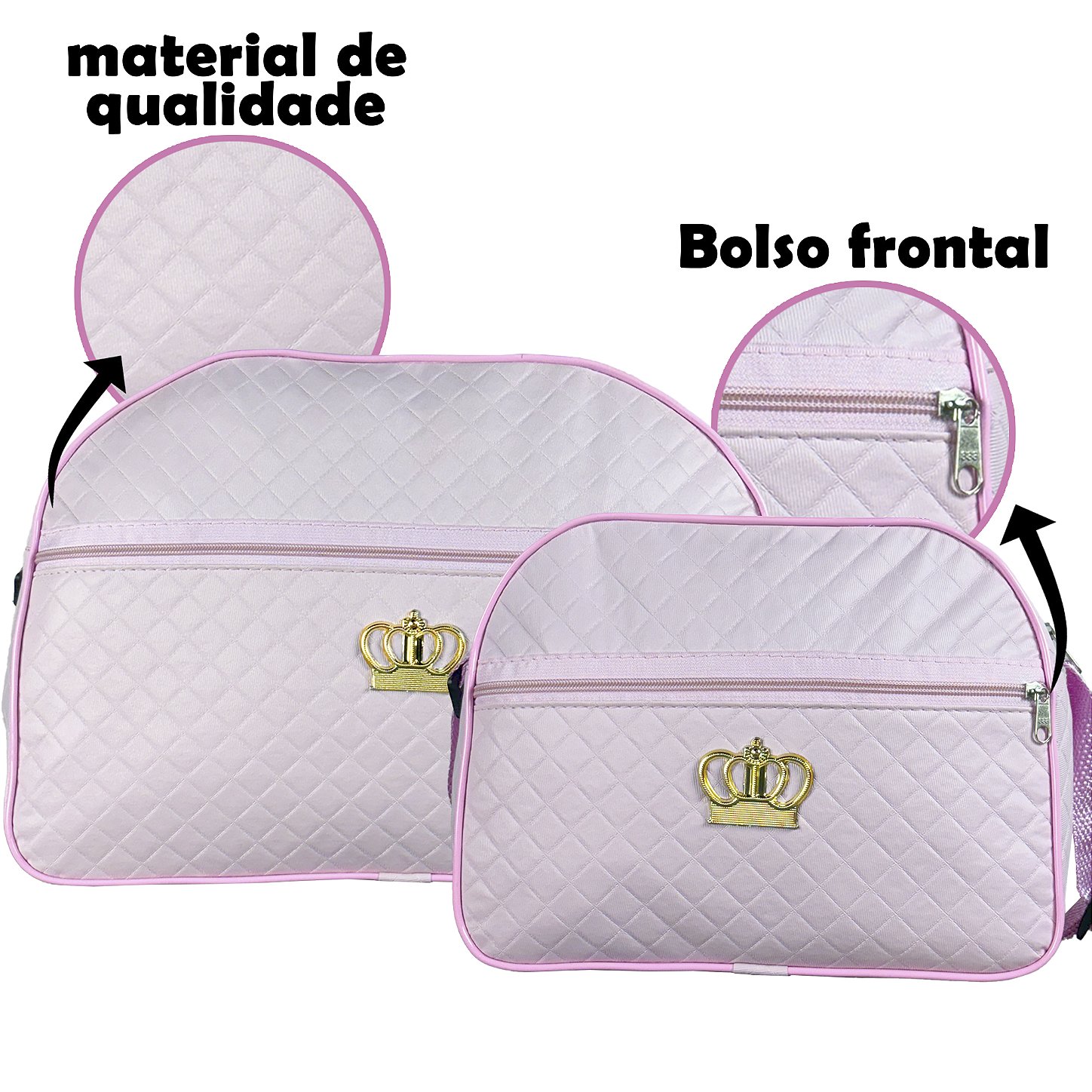 Kit Mala Bolsa Maternidade 2 Peças Zíper - Rosa Bebe