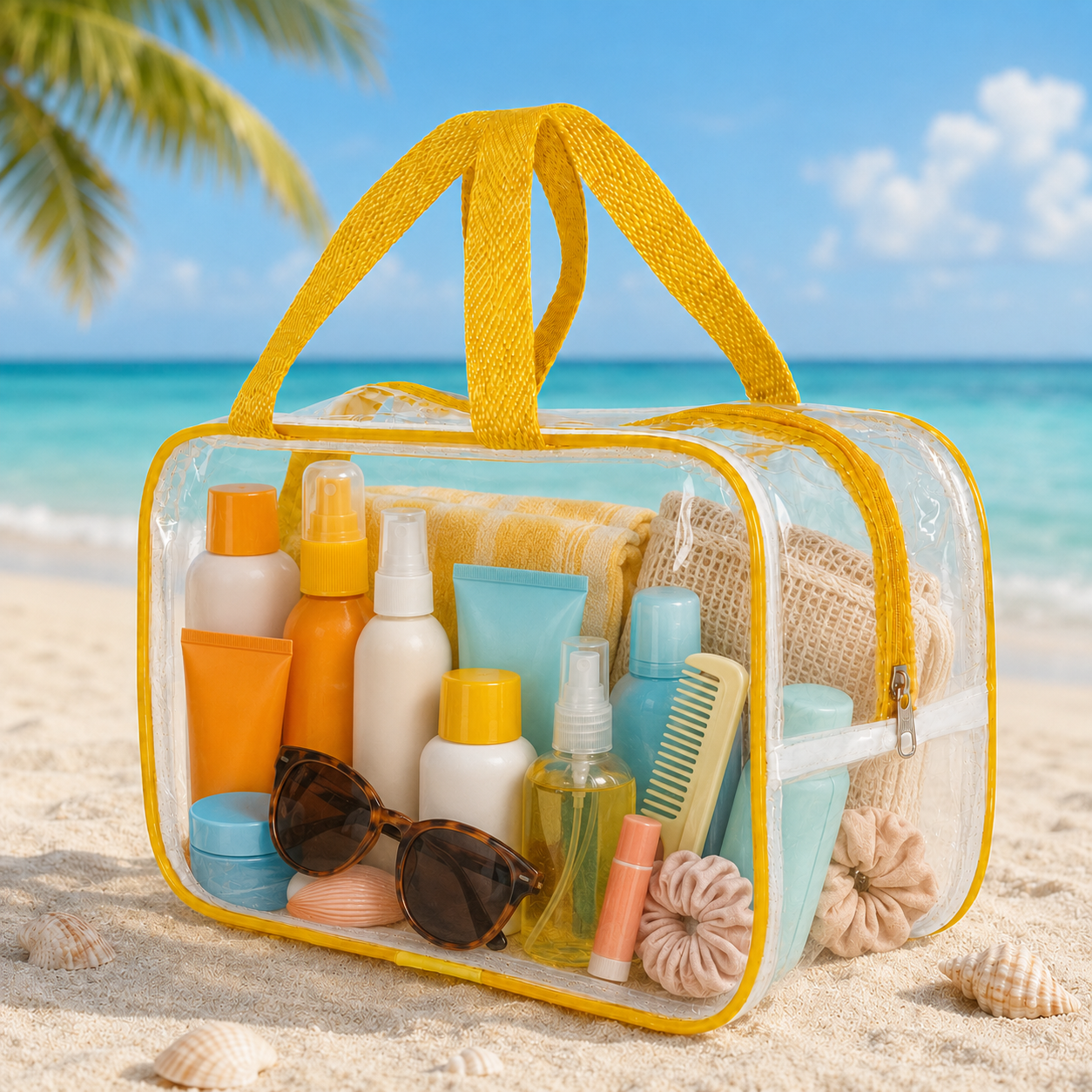 Bolsa Necessaire Transparente Feminina Organizadora Amarela