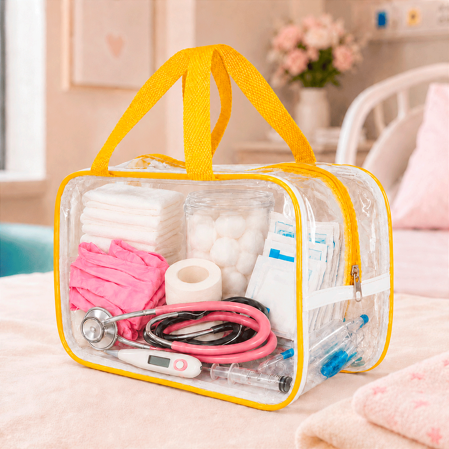 Bolsa Necessaire Transparente Feminina Organizadora Amarela