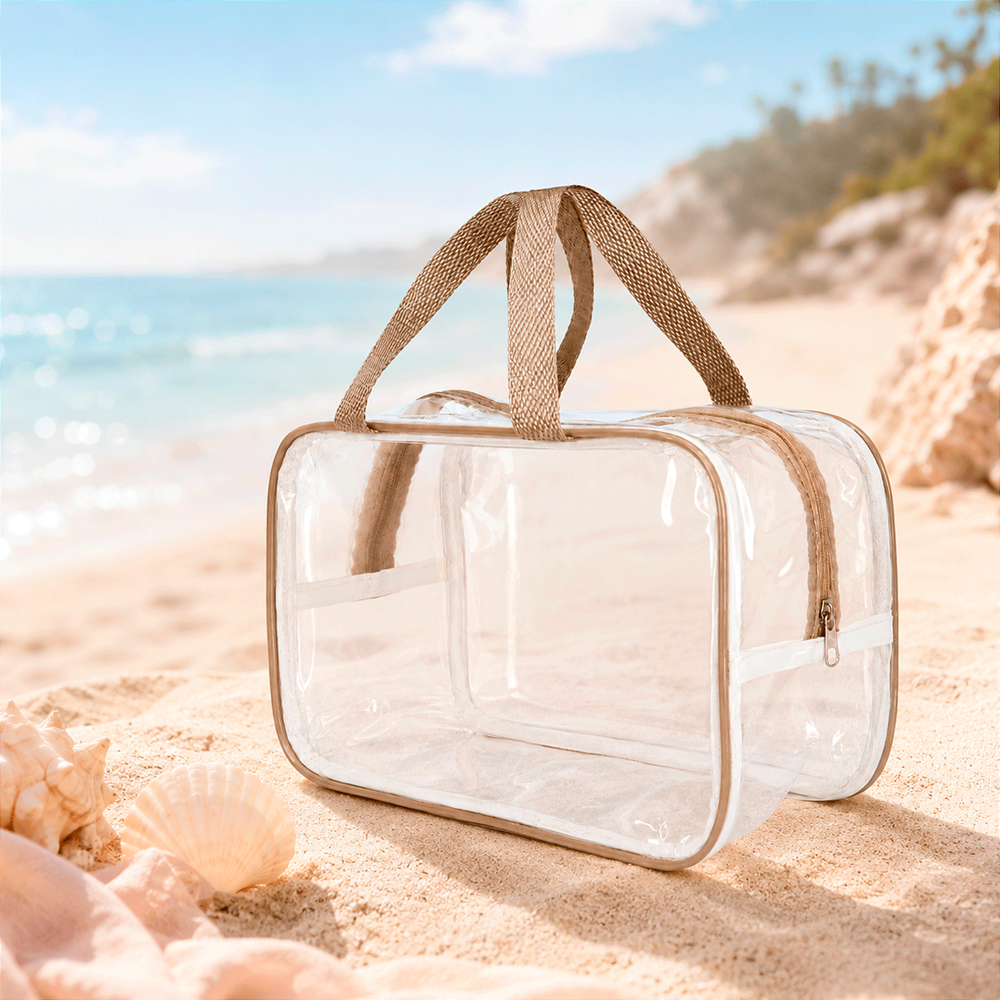 Bolsa Necessaire Transparente Feminina Organizadora Bege