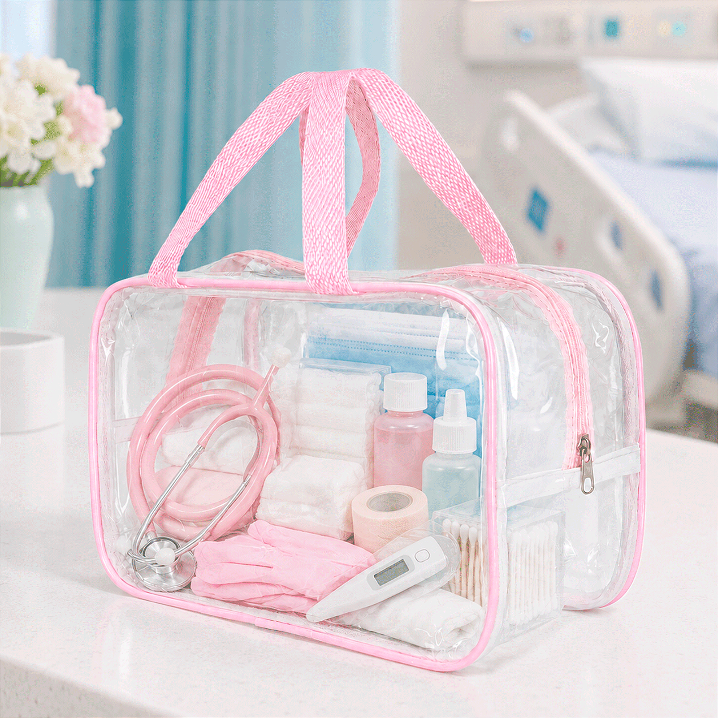 Bolsa Necessaire Transparente Feminina Organizadora Rosa BB