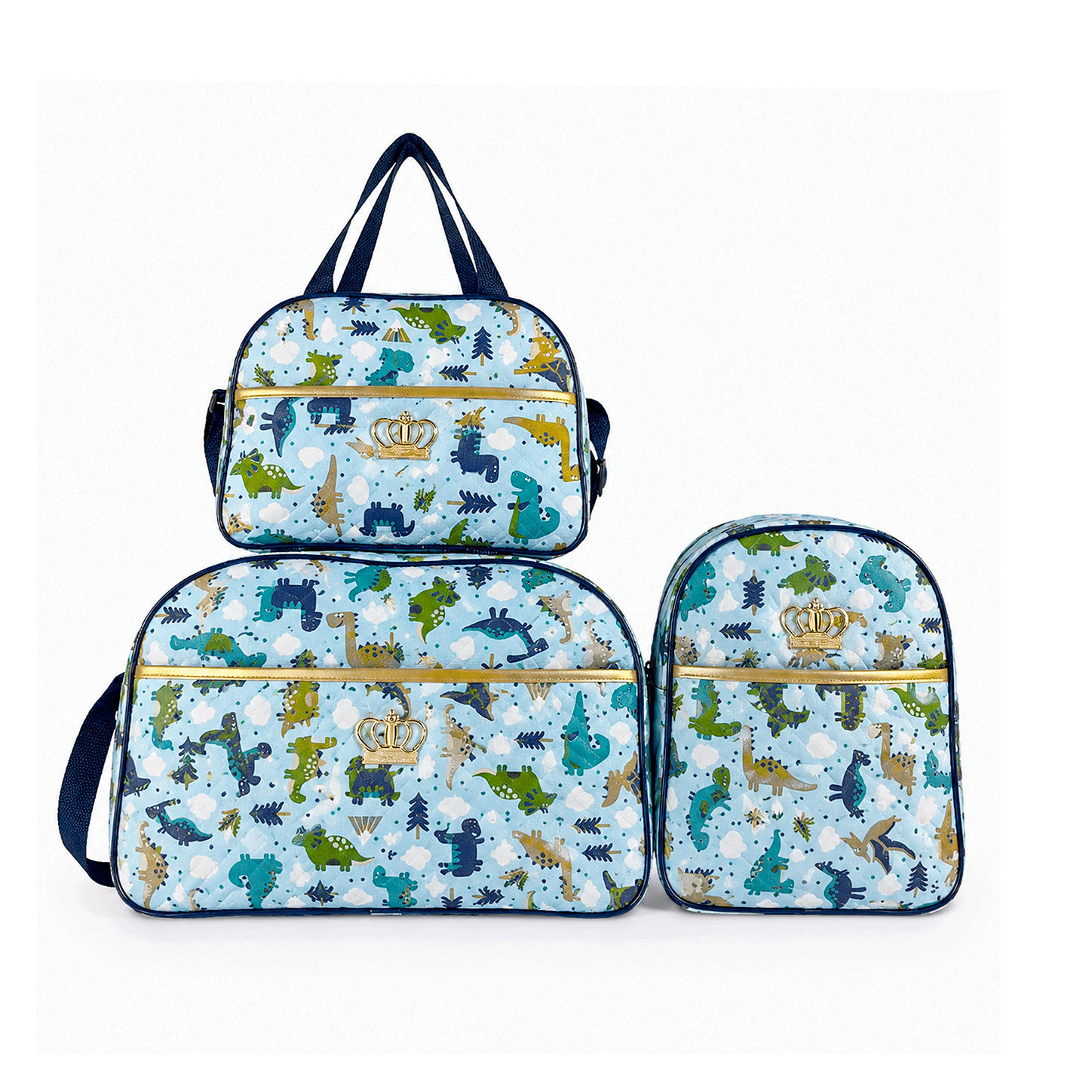 Kit Mala Bolsa Maternidade 3 Peças – Mala Grande, Mala Média e Mochila Dinossauro