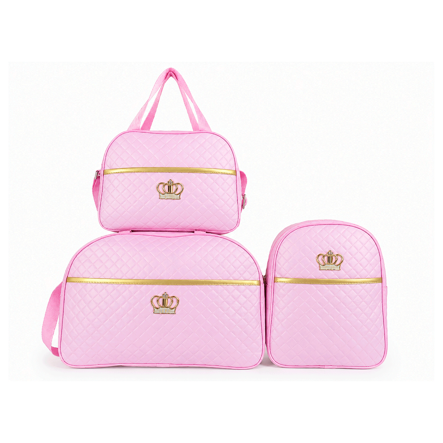 Kit Mala Bolsa Maternidade 3 Peças – Mala Grande, Mala Média e Mochila Rosa BB
