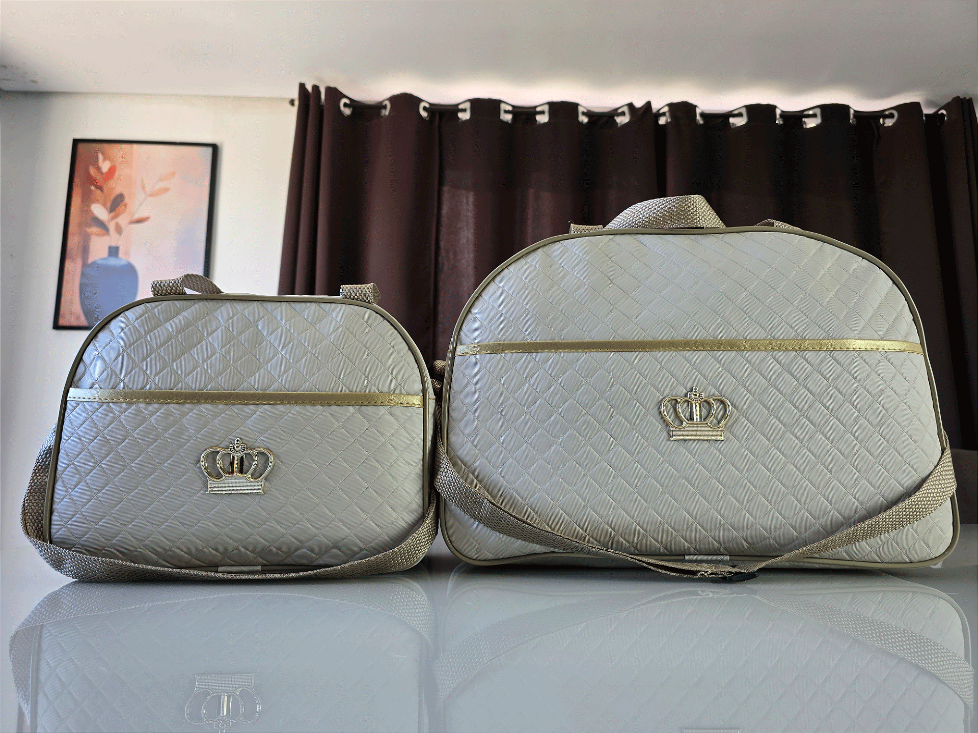 Kit Mala Bolsa Maternidade 3 Peças – Mala Grande, Mala Média e Mochila Bege