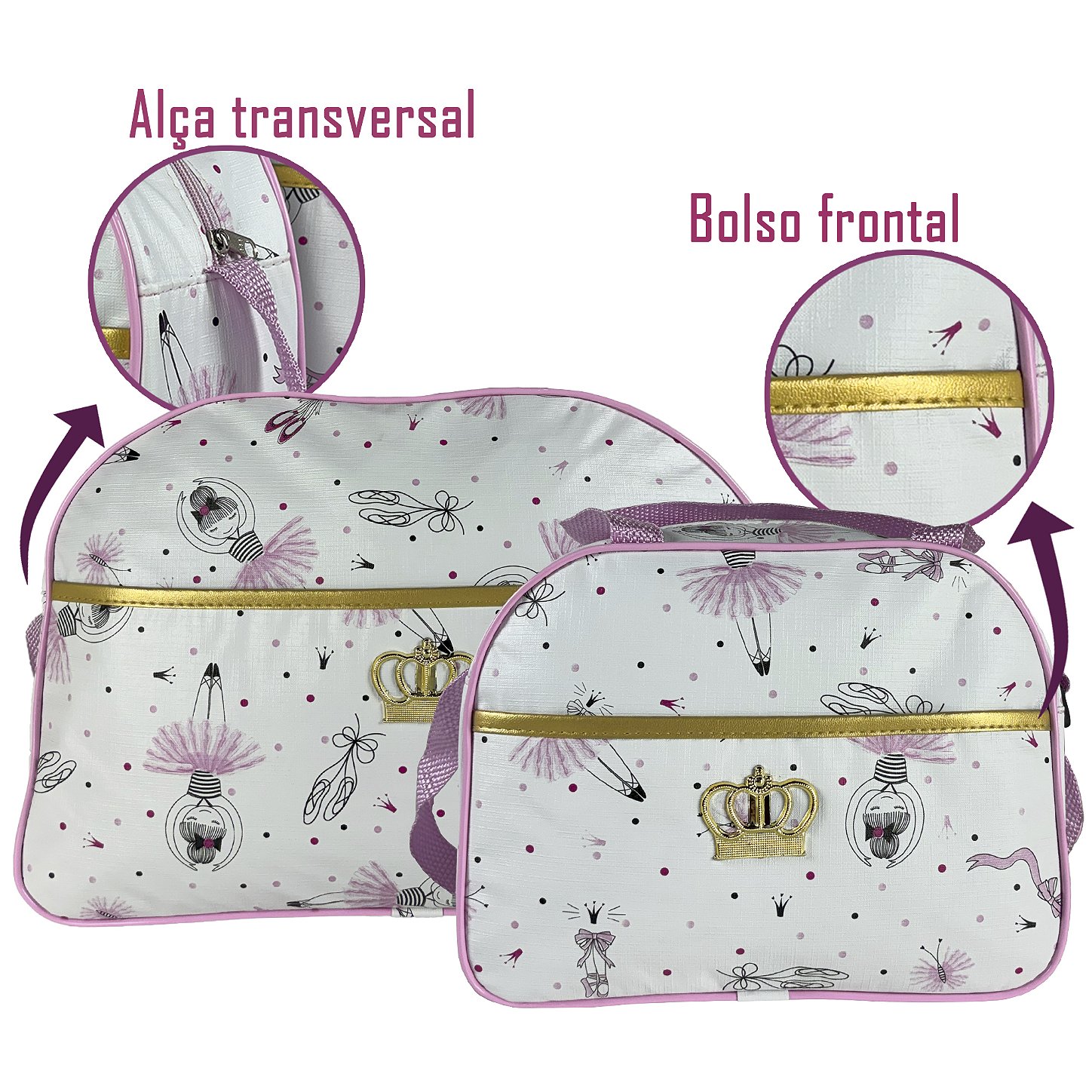 Kit Maternidade 4 Peças – Mala Grande, Mala Média e Mochila e Trocador Bailarina