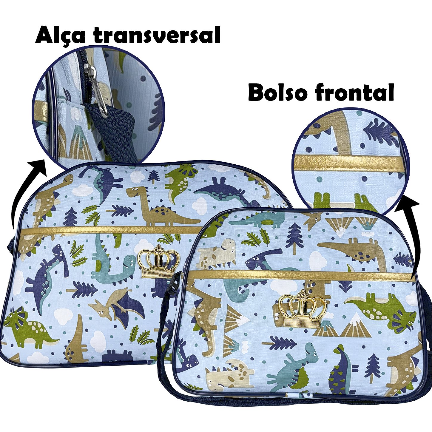 Kit Maternidade 4 Peças – Mala Grande, Mala Média e Mochila e Trocador Dinossauro