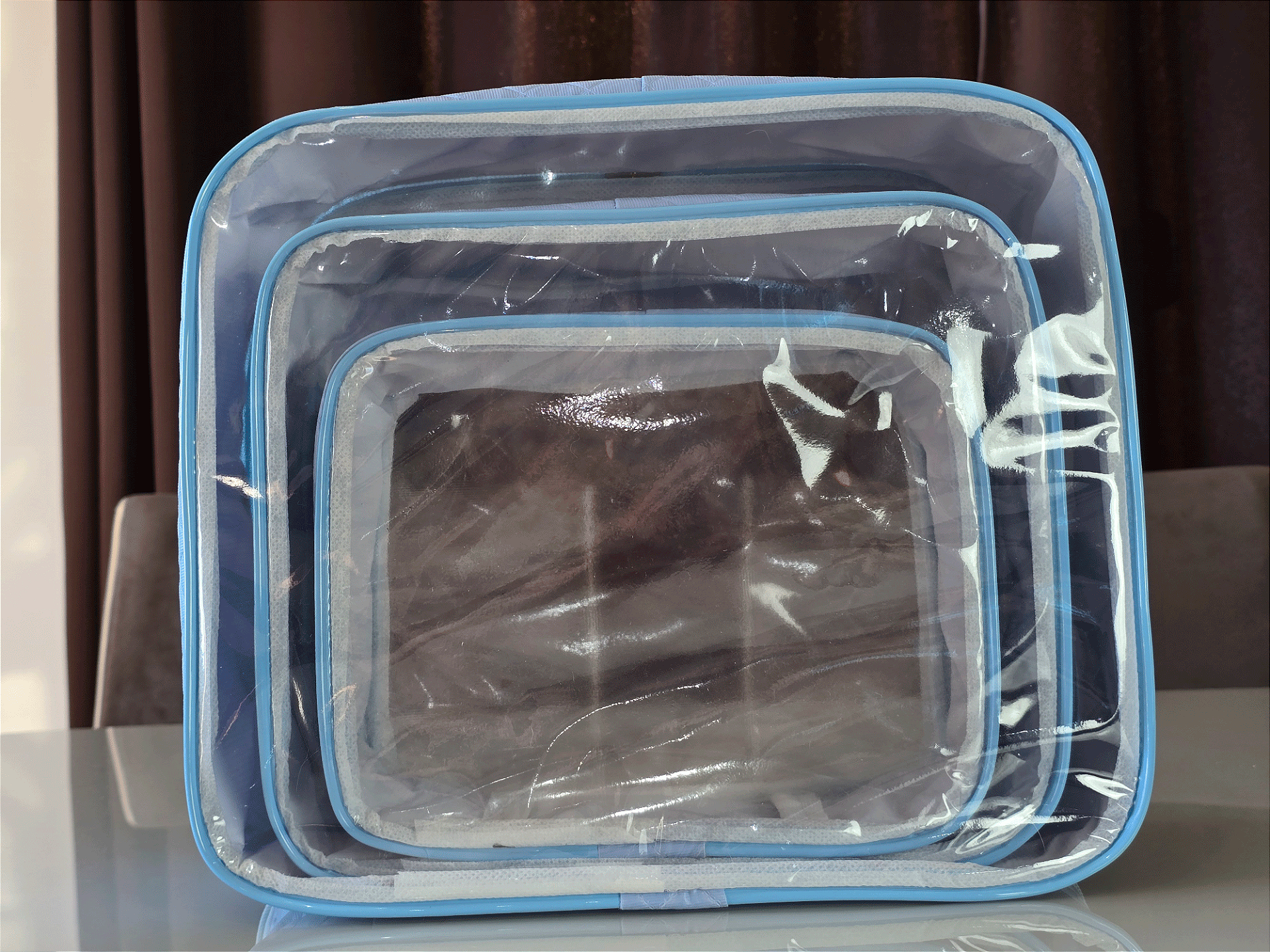 Kit Necessaire Organizadora Transparente P/M/G Azul BB