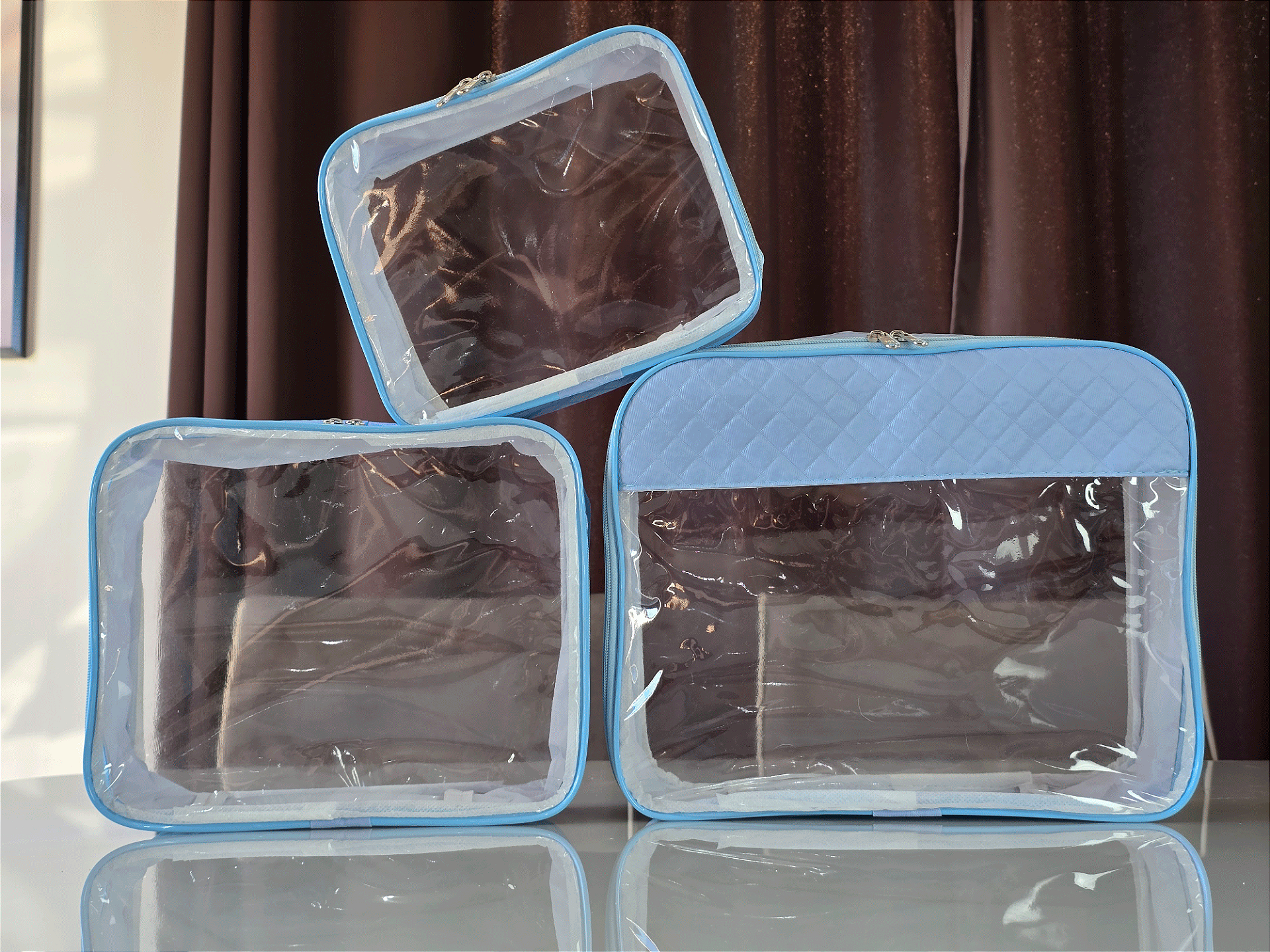Kit Necessaire Organizadora Transparente P/M/G Azul BB