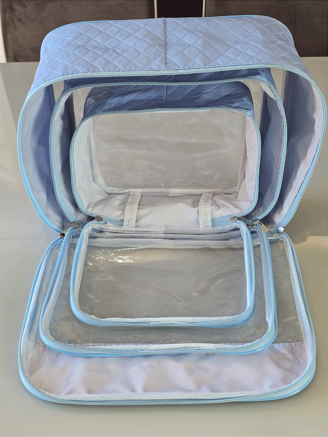 Kit Necessaire Organizadora Transparente P/M/G Azul BB