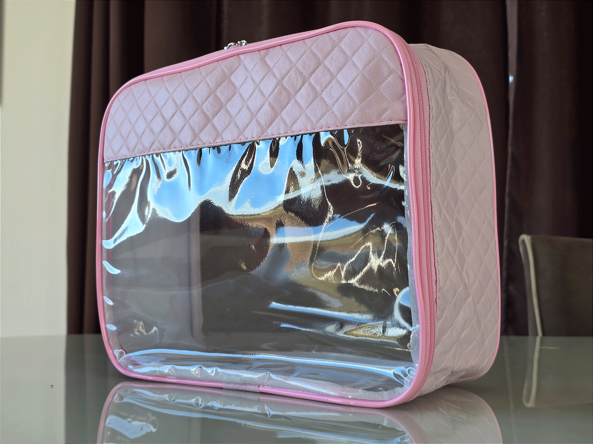 Kit Necessaire Organizadora Transparente P/M/G Rosa BB