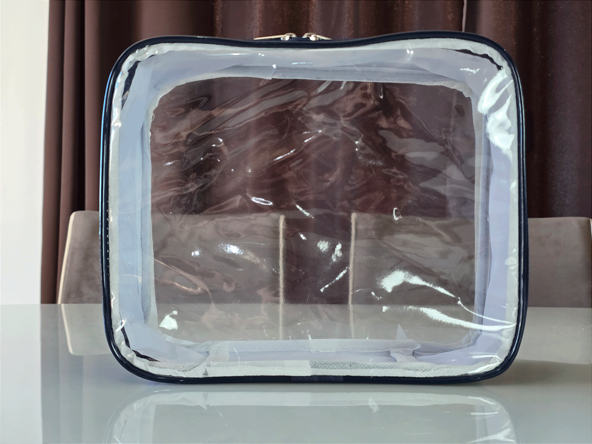 Kit Necessaire Organizadora Transparente P/M/G Azul Marinho
