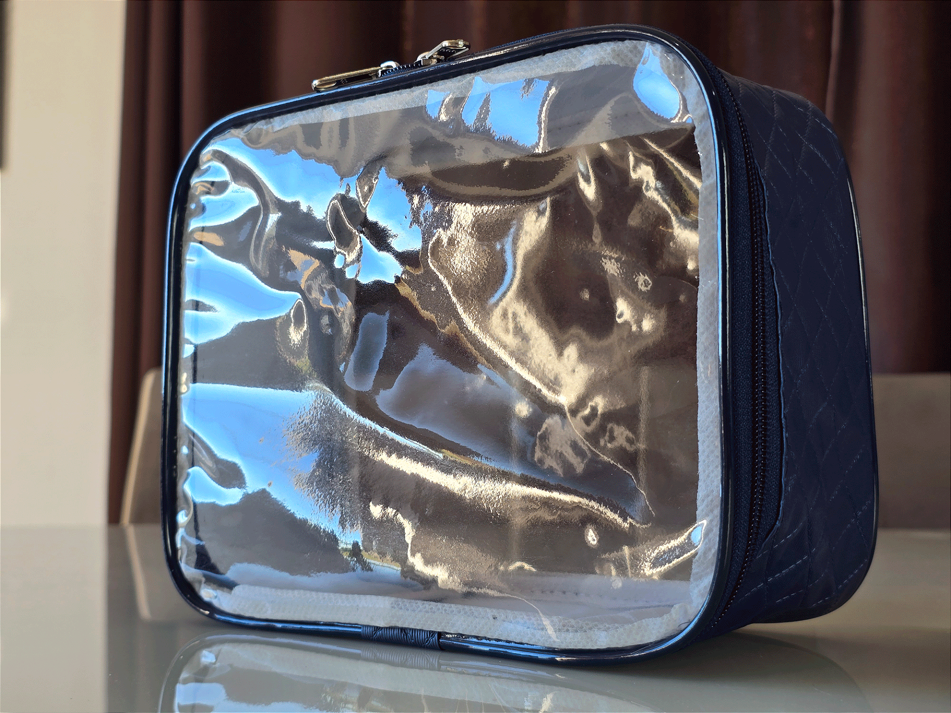 Kit Necessaire Organizadora Transparente P/M/G Azul Marinho