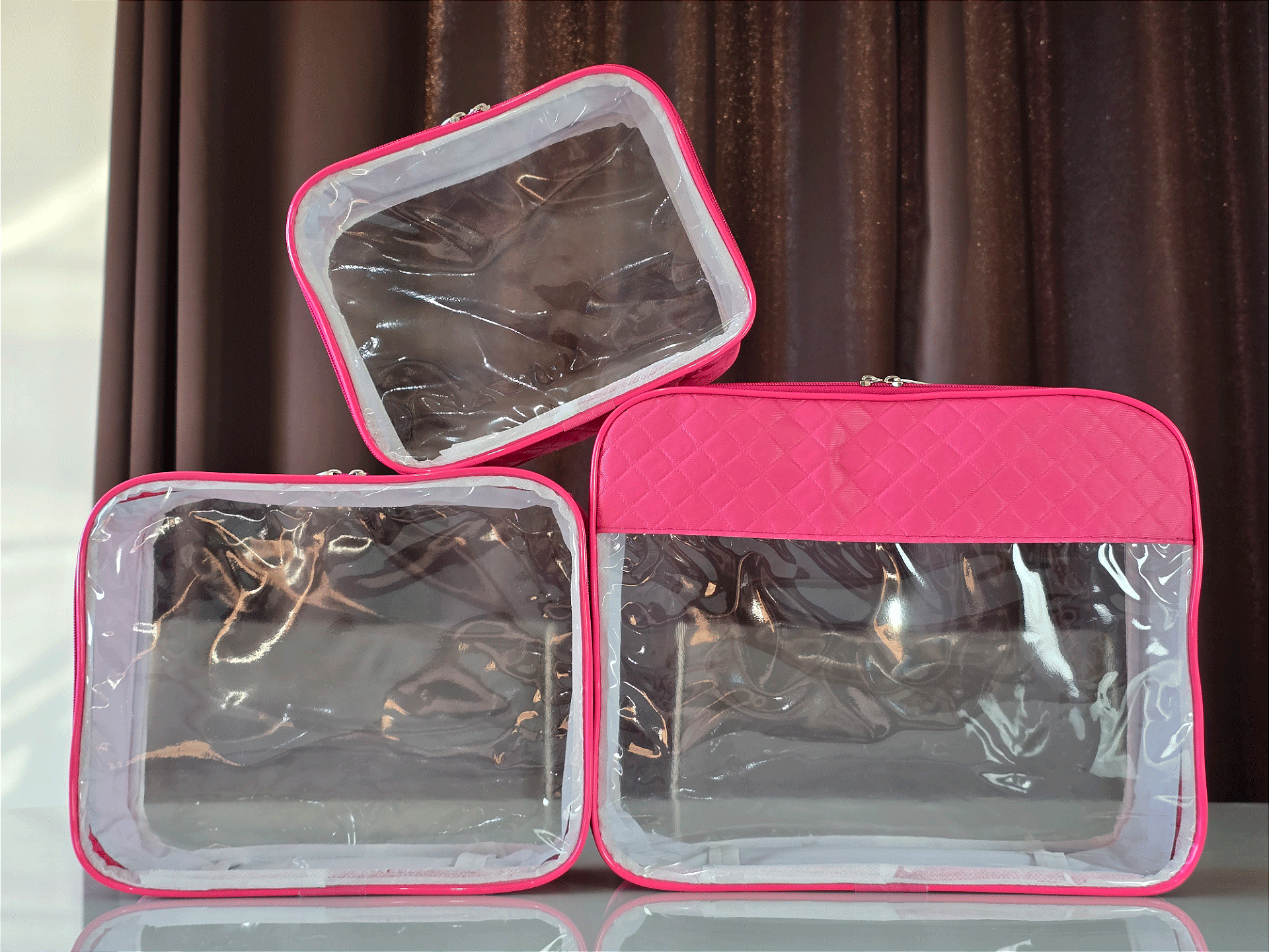 Kit Necessaire Organizadora Transparente P/M/G Pink