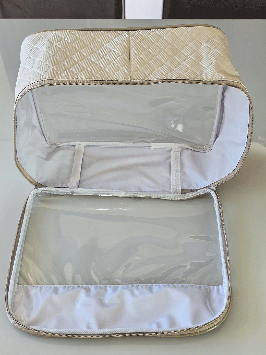 Kit Necessaire Organizadora Transparente P/M/G Bege