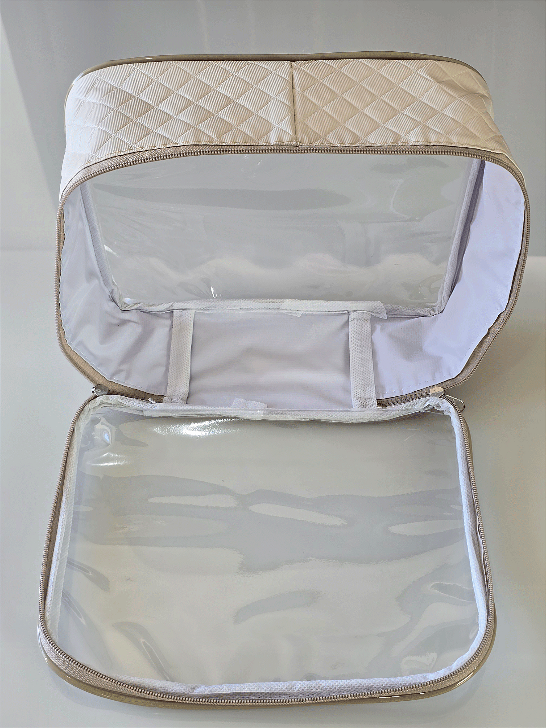 Kit Necessaire Organizadora Transparente P/M/G Bege