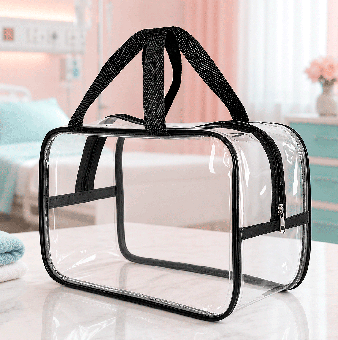 Kit 2 Bolsa Necessaire Transparente Feminina Organizadora - Preto
