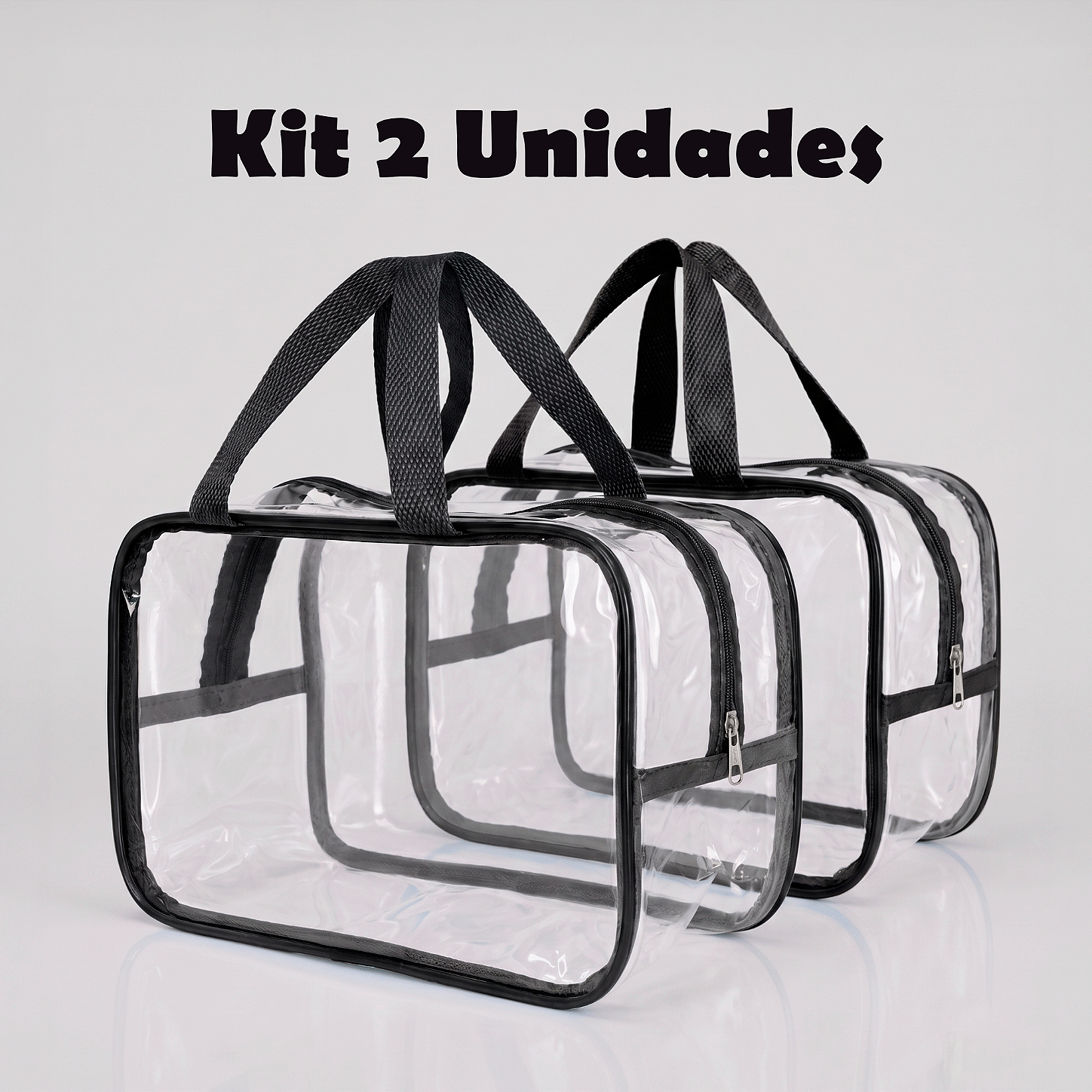 Kit 2 Bolsa Necessaire Transparente Feminina Organizadora - Preto