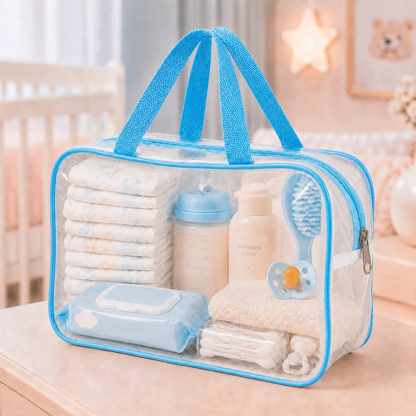 Kit 2 Bolsa Necessaire Transparente Feminina Organizadora - Azul BB