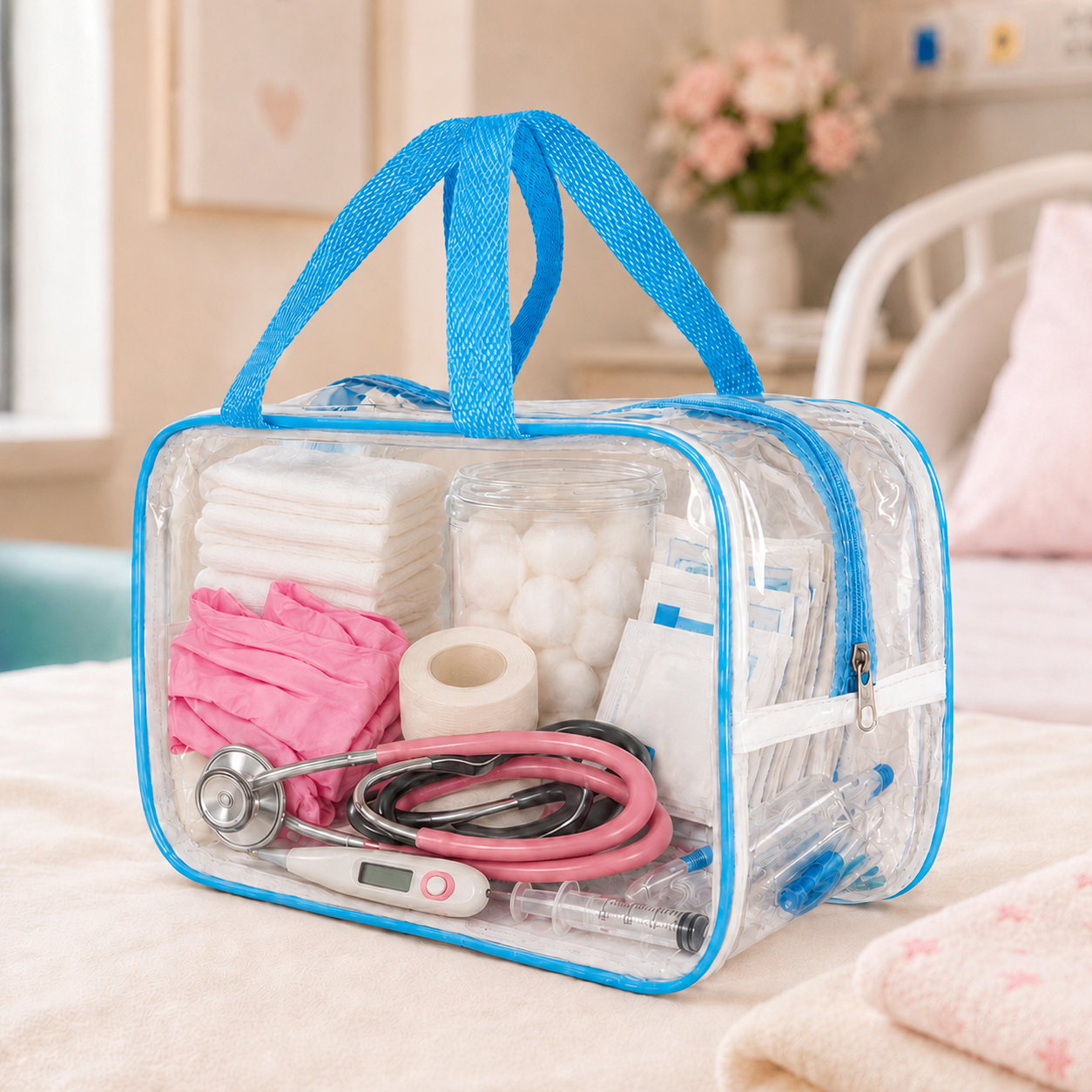 Kit 2 Bolsa Necessaire Transparente Feminina Organizadora - Azul BB