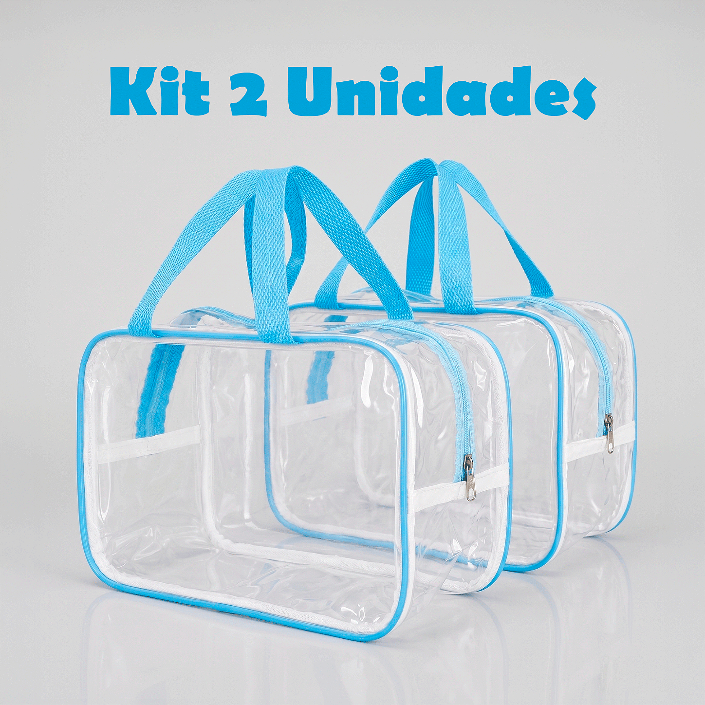 Kit 2 Bolsa Necessaire Transparente Feminina Organizadora - Azul BB