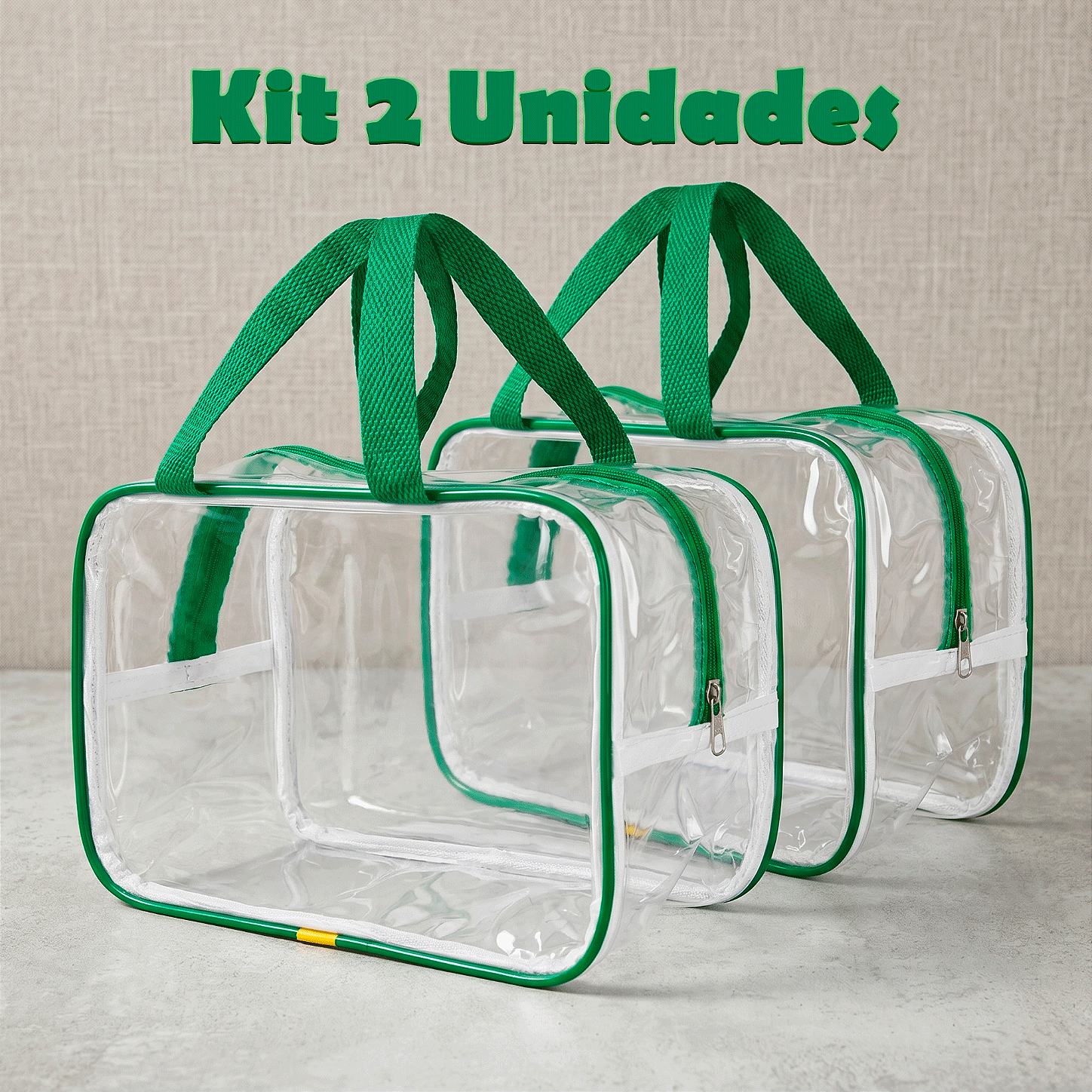 Kit 2 Bolsa Necessaire Transparente Feminina Organizadora - Verde