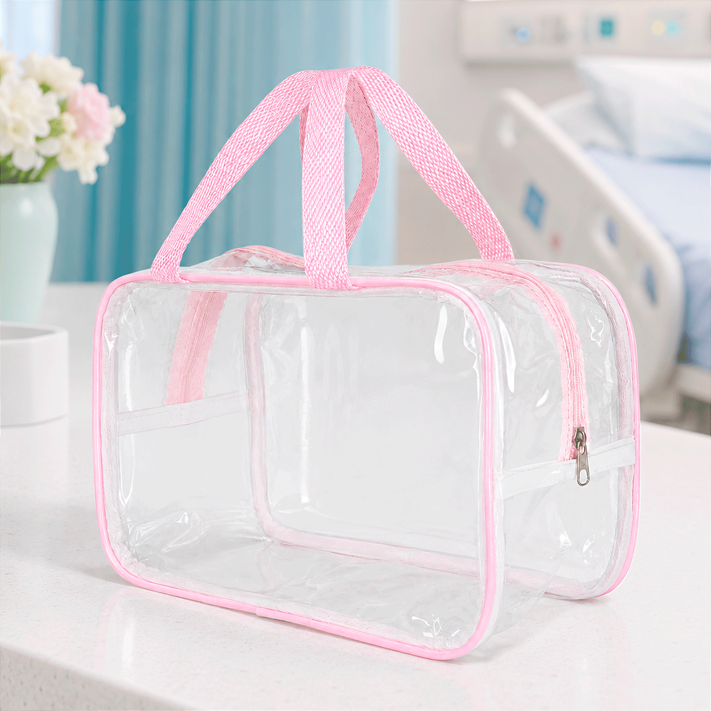 Kit 2 Bolsa Necessaire Transparente Feminina Organizadora - Rosa BB