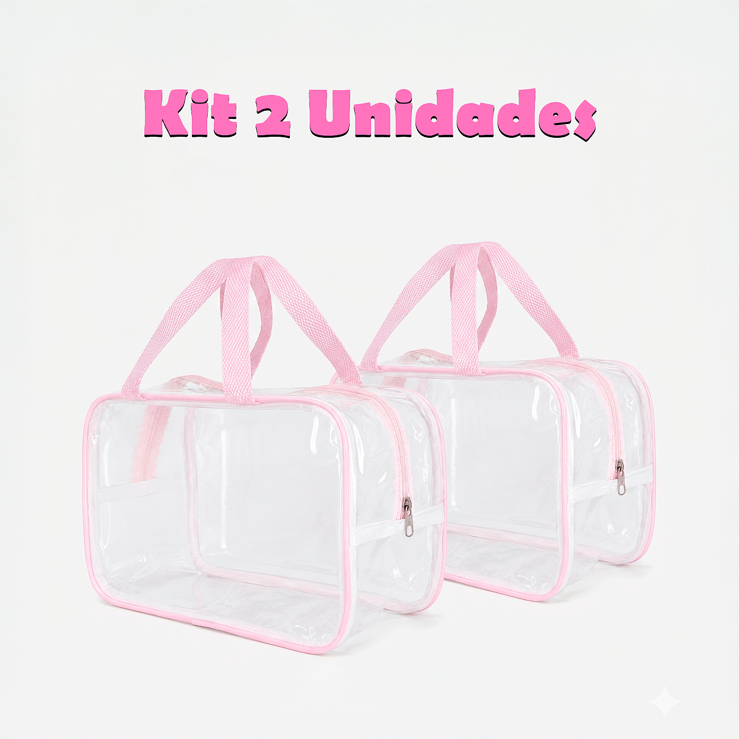 Kit 2 Bolsa Necessaire Transparente Feminina Organizadora - Rosa BB