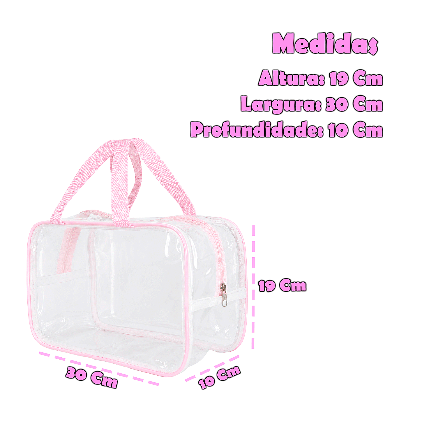 Kit 2 Bolsa Necessaire Transparente Feminina Organizadora - Rosa BB