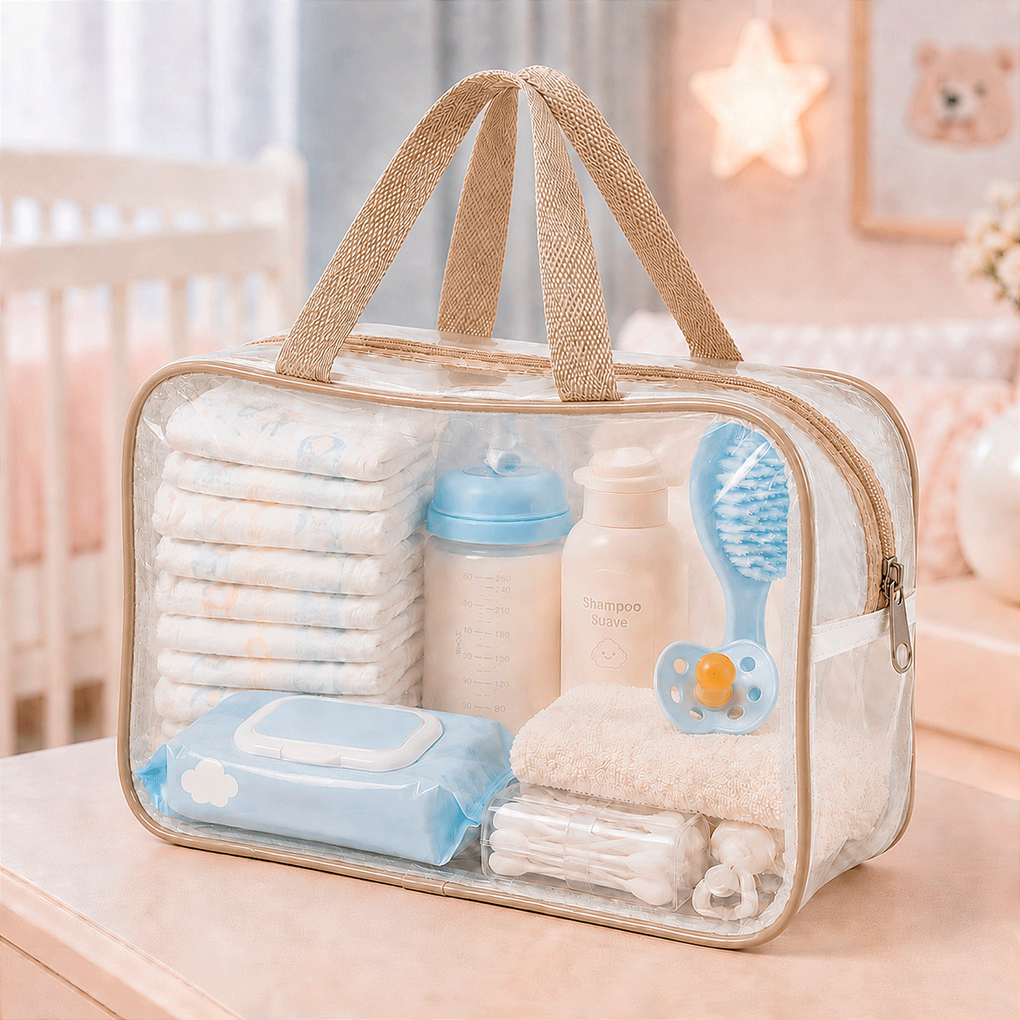 Kit 2 Bolsa Necessaire Transparente Feminina Organizadora - Bege