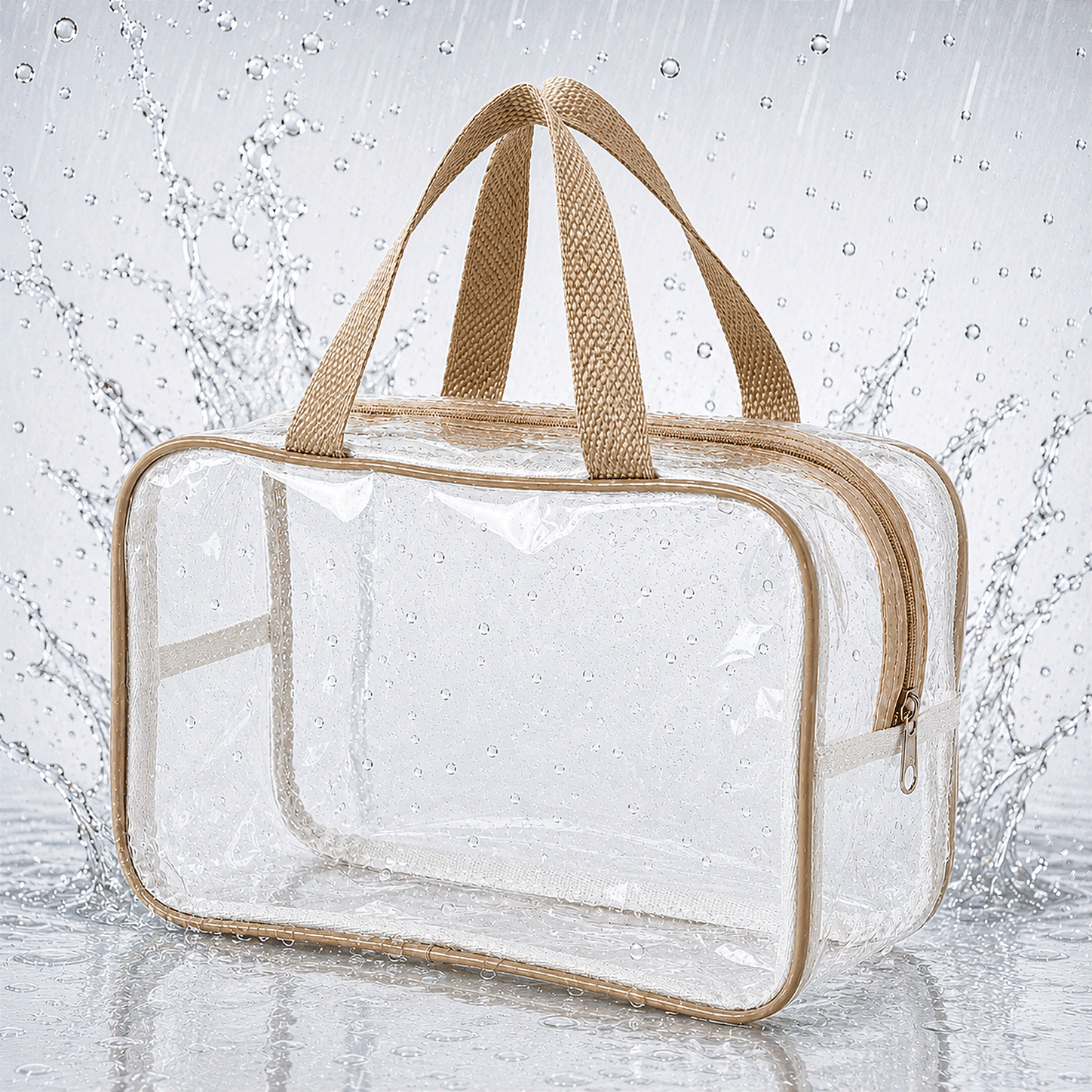 Kit 2 Bolsa Necessaire Transparente Feminina Organizadora - Bege