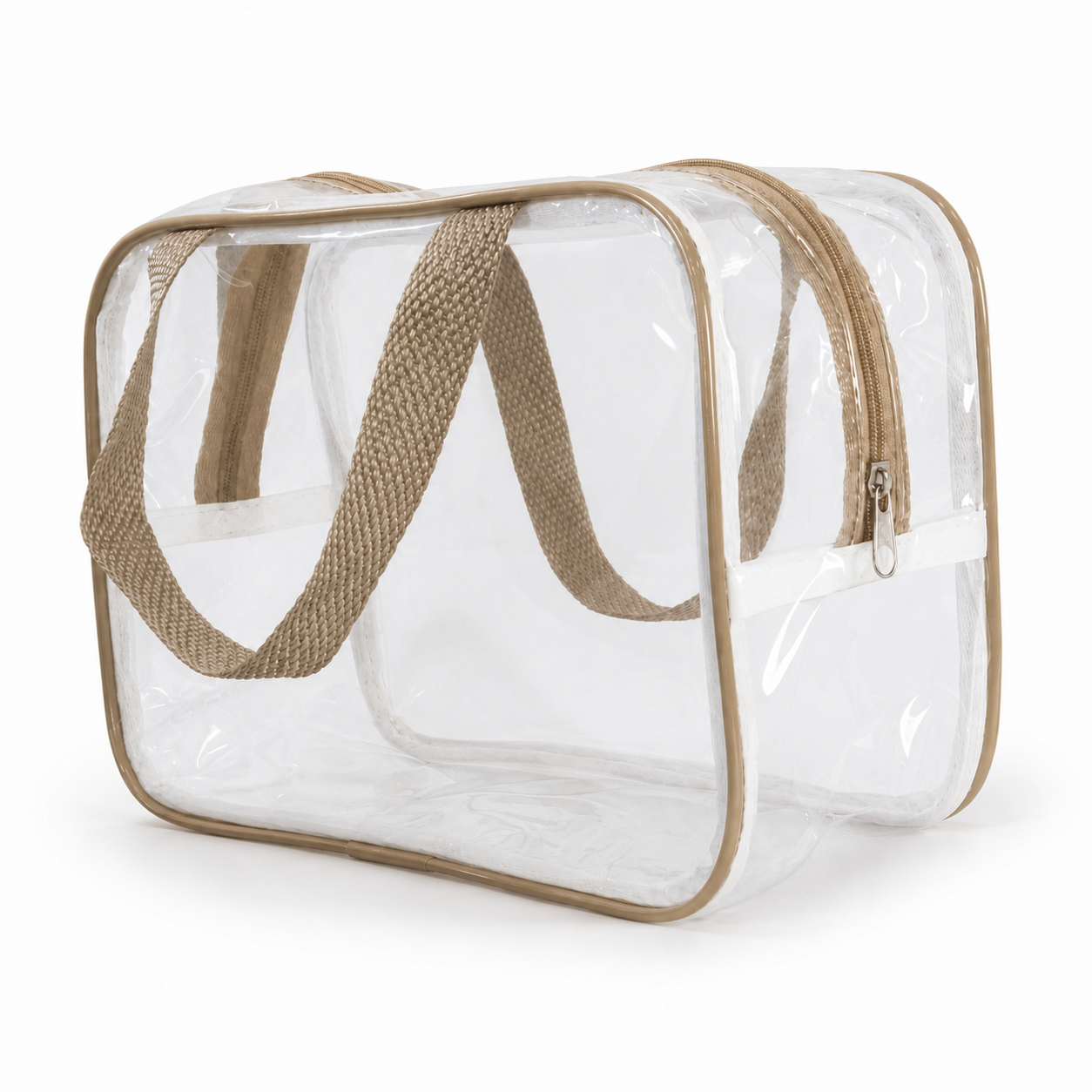 Kit 2 Bolsa Necessaire Transparente Feminina Organizadora - Bege